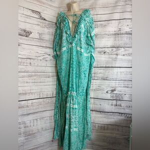 Feathers‎ & Find Cover up Womens Sz S/M Boho Luxe Floral Resort Wear Dress Rayon